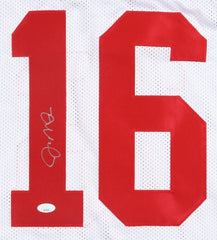 Joe Montana Signed San Francisco 49ers Career Stat Highlight Jersey (JSA) Q.B.