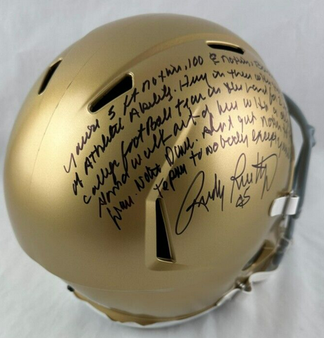 Rudy Ruettiger Signed Notre Dame Fighting Irish Full-Size Helmet Inscription JSA