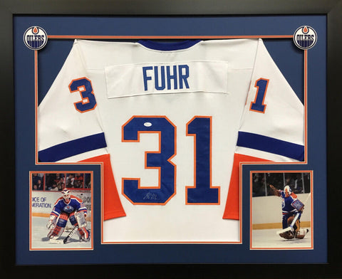 Framed Grant Fuhr Autographed Signed Edmonton Oilers Jersey Jsa Coa