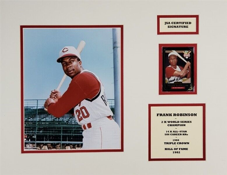 Frank Robinson Signed Cincinnati Reds Baseball Card in 14x18 Matted Di –