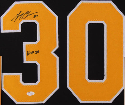 Gerry Cheevers Signed Bruins 31x35 Custom Framed Jersey Inscribed " HOF 85"/ JSA