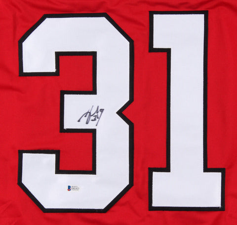 Anton Forsberg Signed Blackhawks Jersey (Beckett COA)Chicago 2018 #1 Goaltender