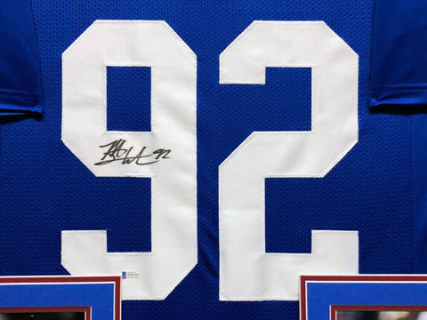 Michael Strahan Signed Giants 35x43 Framed Jersey Super Bowl XLII Champ  Beckett