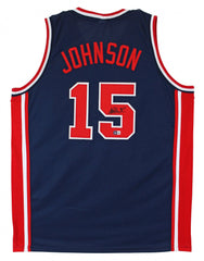 Magic Johnson Signed Team USA Jersey (Beckett Holo) 5xNBA Champion / 3x NBA MVP