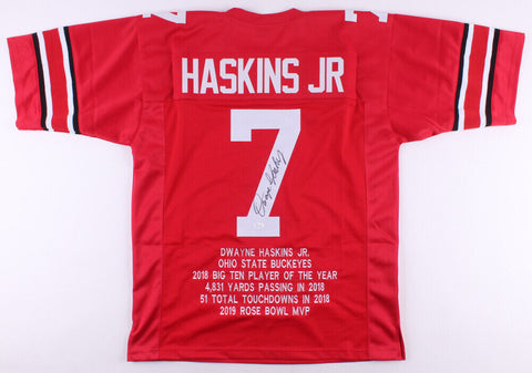 Dwayne Haskins Signed Ohio State Buckeyes Career Stat Jersey (JSA COA) Died 2022