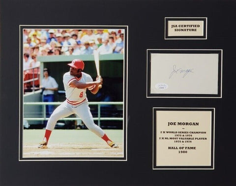 Joe Morgan Signed Index Card in 14x18 Matted Display Cincinnati Red 8x10 JSA COA