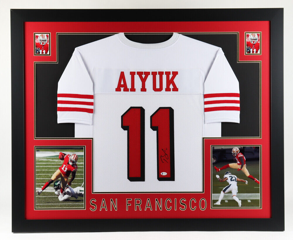 Brandon Aiyuk Signed San Francisco 49ers 35 x 43 Framed Jersey (Beckett  COA)