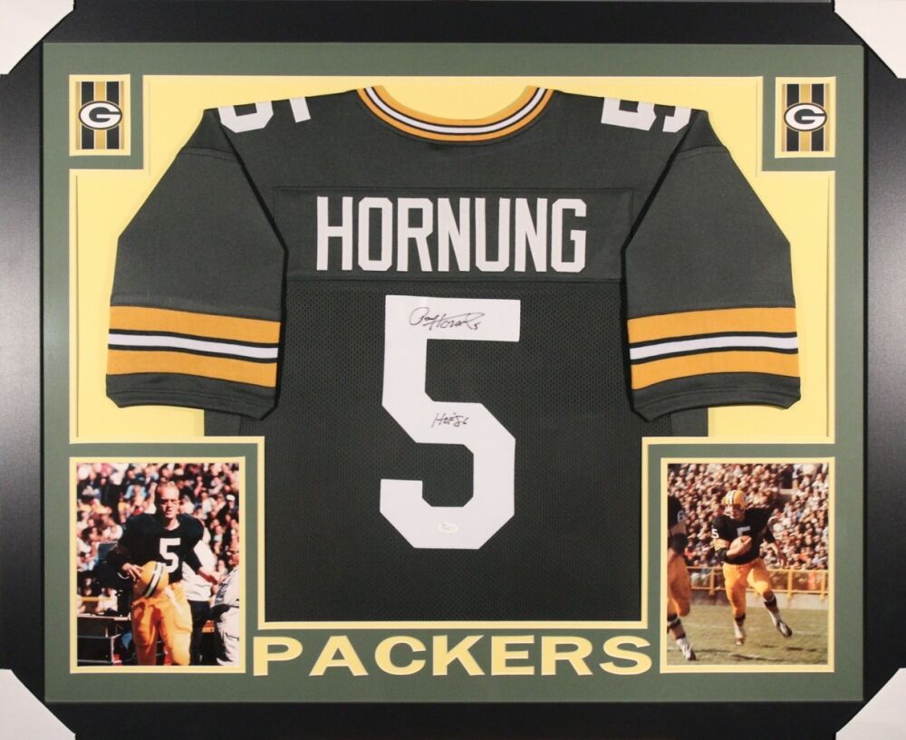 Paul Hornung Signed Packers 35x43 Custom Framed Jersey Inscribed HOF 86  (JSA)