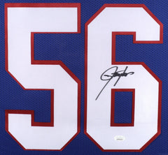 Lawrence Taylor Signed New York Giants 35x43 Custom Framed Blue Jersey (JSA COA)