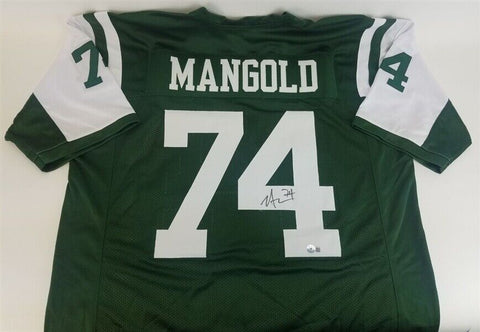 Nick Mangold Signed New York Jets Green Home Jersey (Beckett) 7xPro Bowl Center