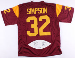 O J Simpson, Marcus Allen, Charles White, & Mike Garrett Signed USC Jersey JSA