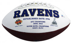 Ray Lewis Signed Baltimore Ravens Logo Football (Beckett COA) 13xPro Bowl L.B.