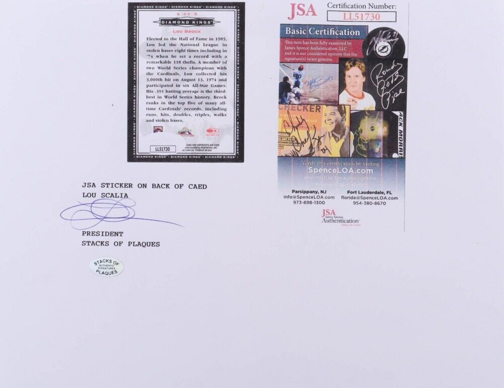 Lou Brock Signed Cardinals Matted 1998 Fleer FanFest Baseball Card Display / JSA