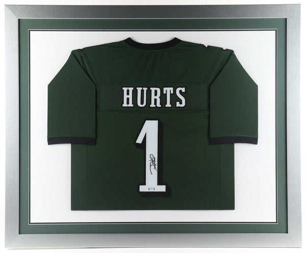 JALEN HURTS AUTOGRAPHED HAND SIGNED CUSTOM FRAMED PHILADELPHIA EAGLES JERSEY  - Signature Collectibles