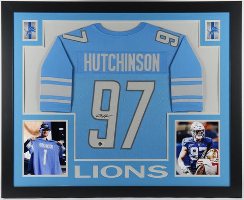Aidan Hutchinson Signed 35x43 Framed Detroit Lions Jersey (Beckett) #2 Pick 2022