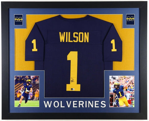 Roman Wilson Signed Michigan Wolverines 35x43 Framed Jersey (Beckett) 2023 Champ