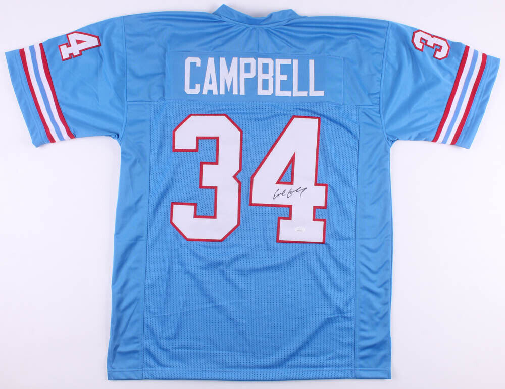Earl Campbell Autographed & Framed White Oilers Jersey Auto JSA COA