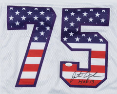 Jonathan Ogden Signed Baltimore Ravens USA Stat Jersey (JSA COA) 11xPro Bowl O.T