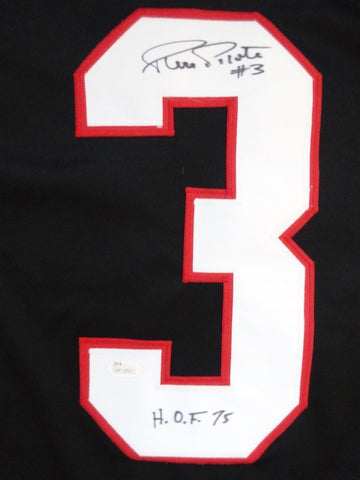 Pierre Pilote Signed Blackhawks Black Jersey "H.O.F. 75" (JSA) Passed Away 2017