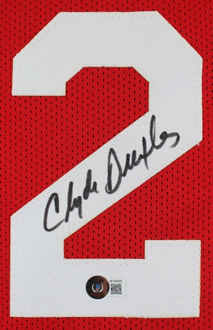 Clyde Drexler Signed Houston Rockets Red Home Jersey (Beckett) 1995 NBA Champion