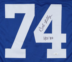 Bob Lilly Signed Dallas Cowboys Career Stat Jersey Inscribed "HOF 80" (JSA COA)