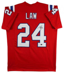 Ty Law Signed New England Patriot Jersey (Beckett) 3xSuper Bowl Champion D.B.