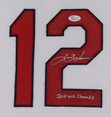 Lance Berkman Signed 35x43 Framed Jersey Display Inscribed 2011 WS Champ JSA COA