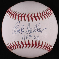 Bob Feller Signed OML Baseball Inscribed "HOF 62" (JSA COA) 266 Wins / 2581 K's