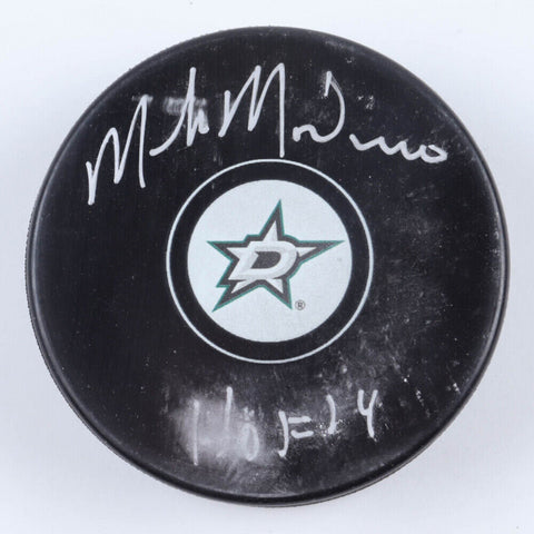 Mike Modano Signed Dallas Stars Logo Hockey Puck Inscribed "HOF 2014" (JSA COA)