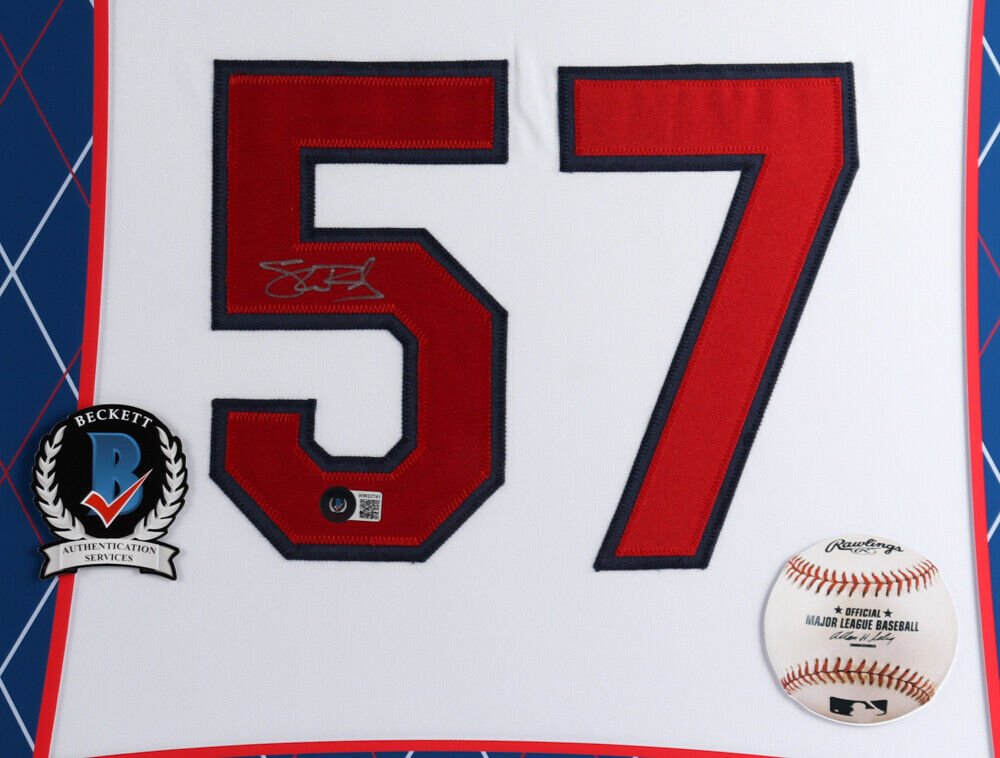 Shane Bieber Signed 35x43 Custom Framed Cleveland Indians Jersey (Beckett COA)