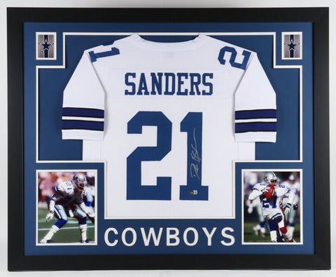 Deion Sanders Signed Dallas Cowboys 35x43 Framed Jersey (Beckett Hologram) D B