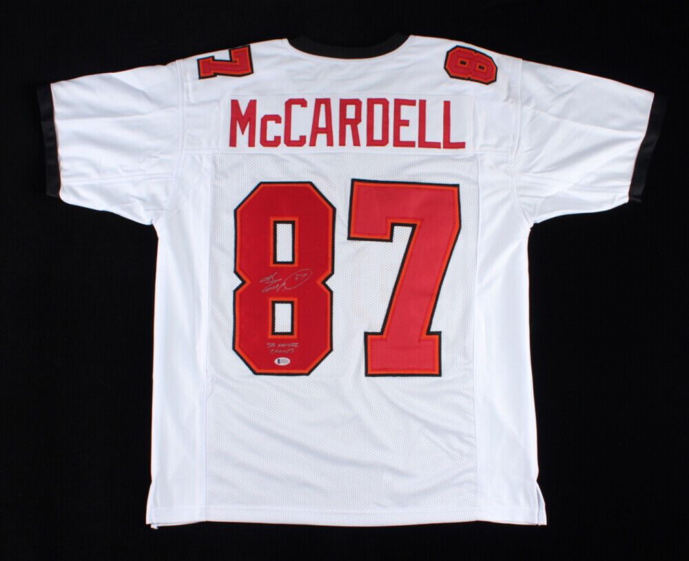 Friendly Confines Keenan McCardell Signed Buccaneers Jersey Inscrd. SB XXXVII Champs (Beckett COA)