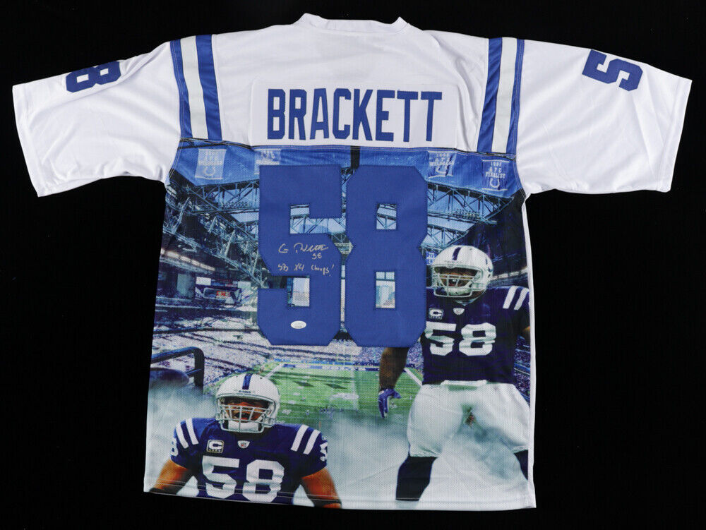 Gary Brackett Signed Indianapolis Colts "SB XLI Champs" Photo Jersey (JSA COA)