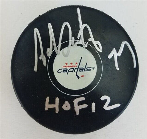 Adam Oates "HOF 12" Signed Washington Capitals Logo Hockey Puck /JSA Witness COA
