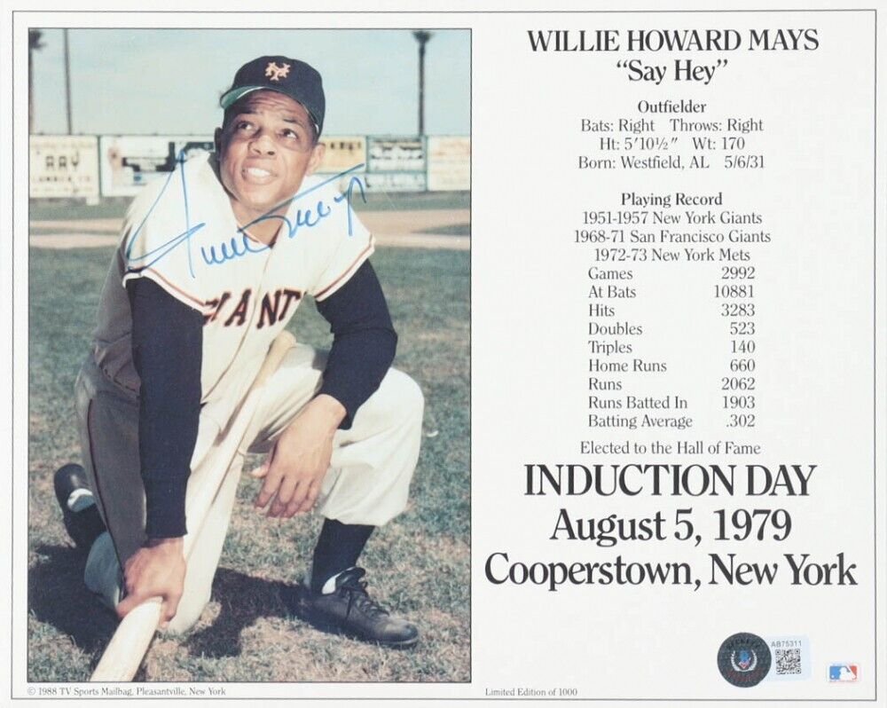 Willie Mays Signed San Francisco Giants 8x10 Career Stat Photo