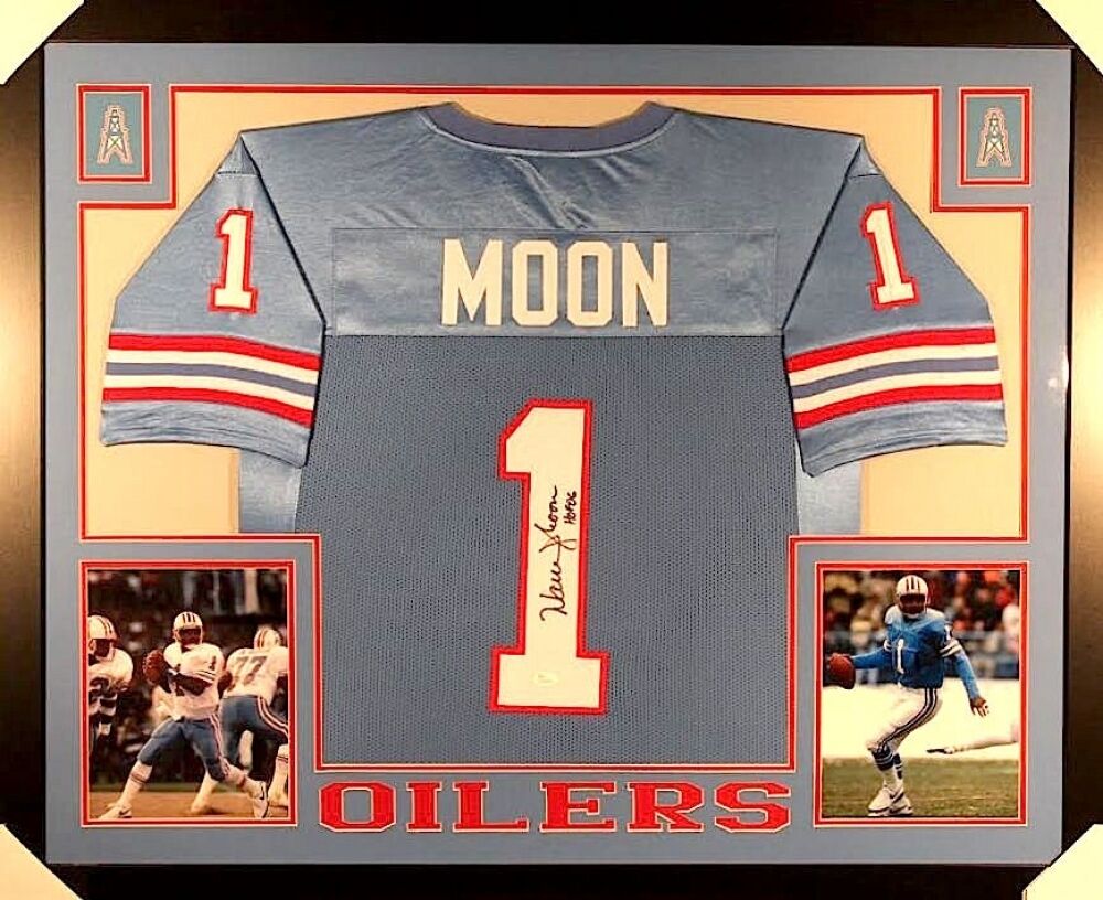  Houston Oilers Warren Moon Autographed White Jersey MCS Holo :  Sports & Outdoors
