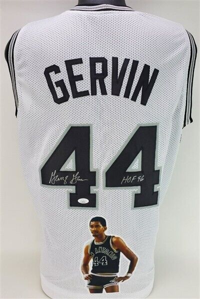 George Gervin Signed San Antonio Spur Photo Jersey "HOF 96" (JSA COA) The Iceman