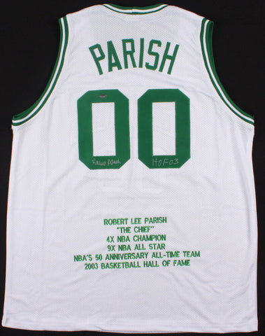 Robert Parish Signed Boston Celtics Career Stat Jersey (Leaf COA)