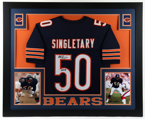 Mike Singletary Signed Chicago Bears 35x43 Framed Jersey Inscbd HOF 98 (Beckett)