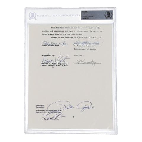 Pete Rose Signed "Banned from Baseball" Document (Beckett) Lifetime Ban from MLB