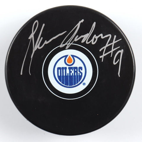 Glenn Anderson Signed Edmonton Oilers Logo Hockey Puck (JSA COA) 6xStanley Cup