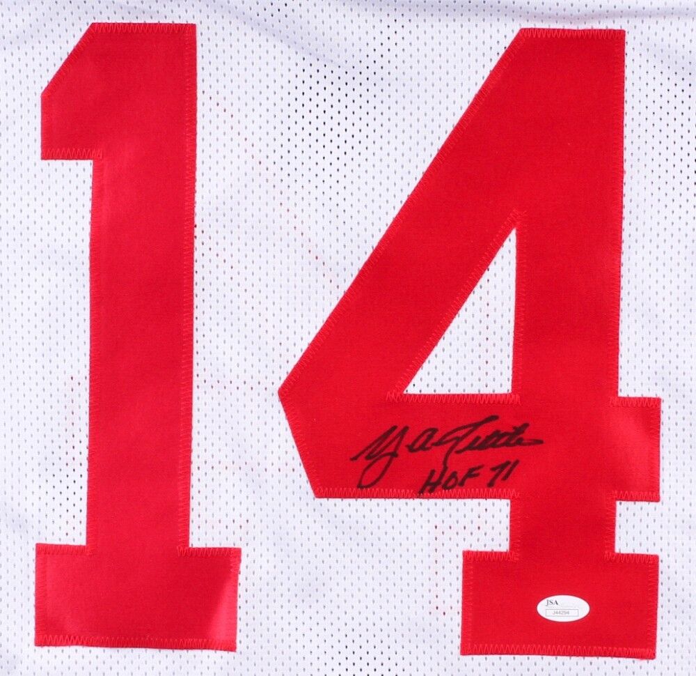 Y.A.Tittle Signed New York Giants Jersey Inscr "HOF 71" (JSA COA) 7×Pro Bowl Q.B