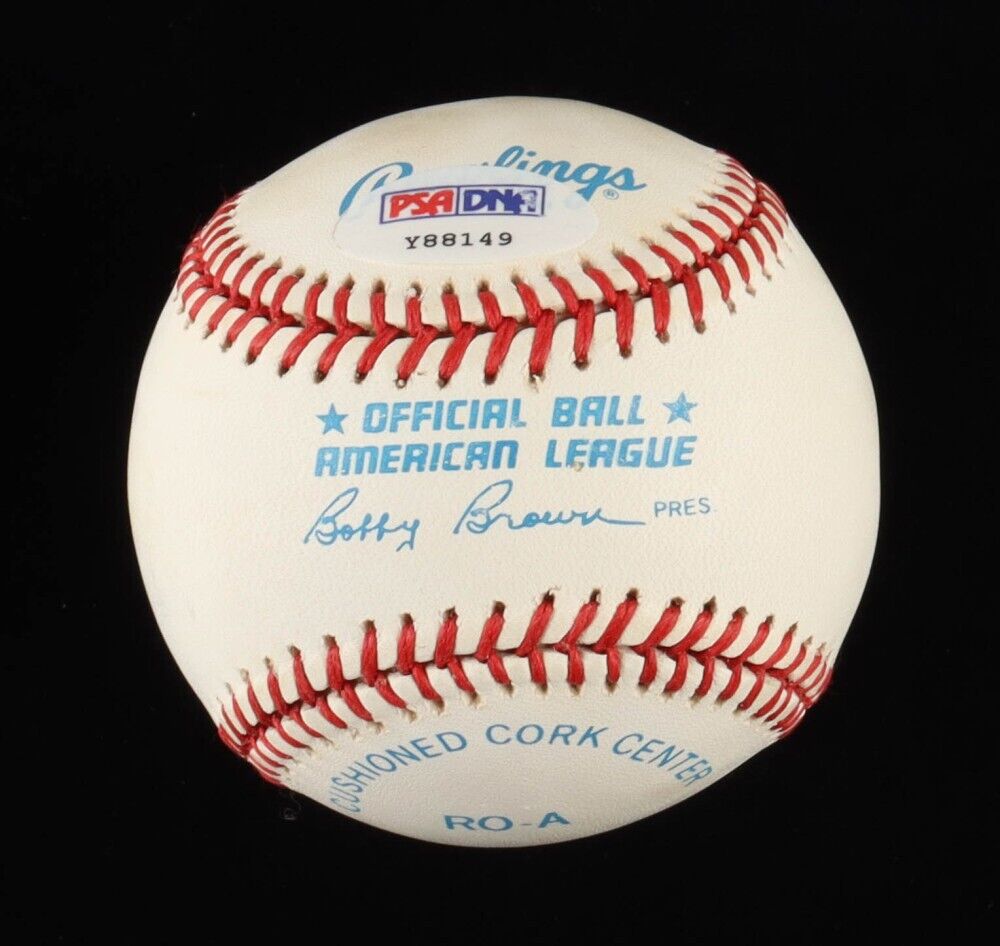 Frank Robinson (d. 2019) Signed AL Bobby Brown Baseball (PSA COA) Orioles & Reds