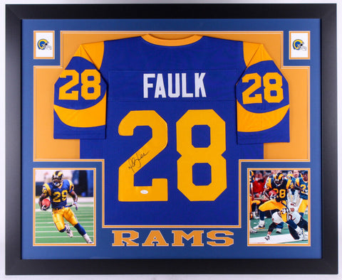 Marshall Faulk Signed Los Angeles Rams 35x43 Custom Framed Jersey (JSA Hologram)