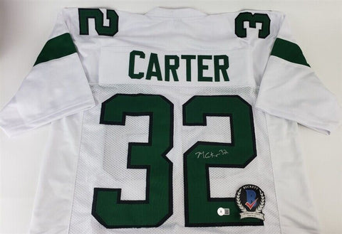 Michael Carter Signed Jets White Jersey (Beckett Holo) New York 2021 4th Rnd Pk