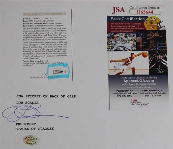 Gary Carter Signed New York Mets Auto Card in 14x18 Photo Matted Display JSA COA