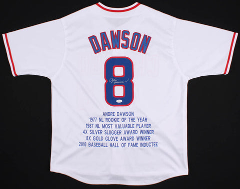 Andre Dawson Signed Chicago Cubs Highlight Stat Jersey (JSA COA) 8×All-Star