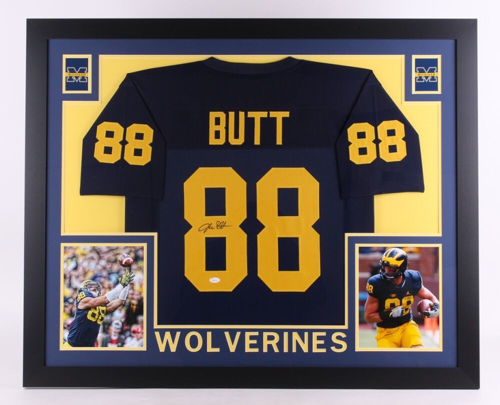 Jake Butt Signed Michigan Wolverines 35" x 43" Framed Jersey (JSA COA) Tight End